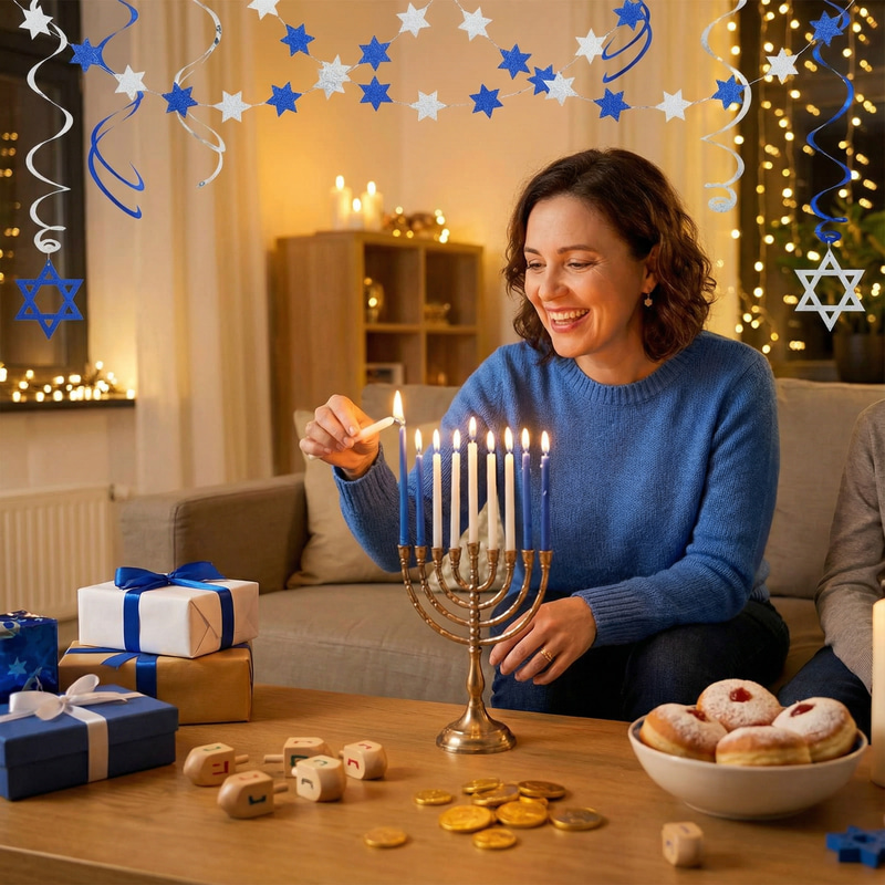 Joyful Hanukkah Celebration: Lighting the Menorah Joyful Hanukkah Celebration: Lighting the Menorah