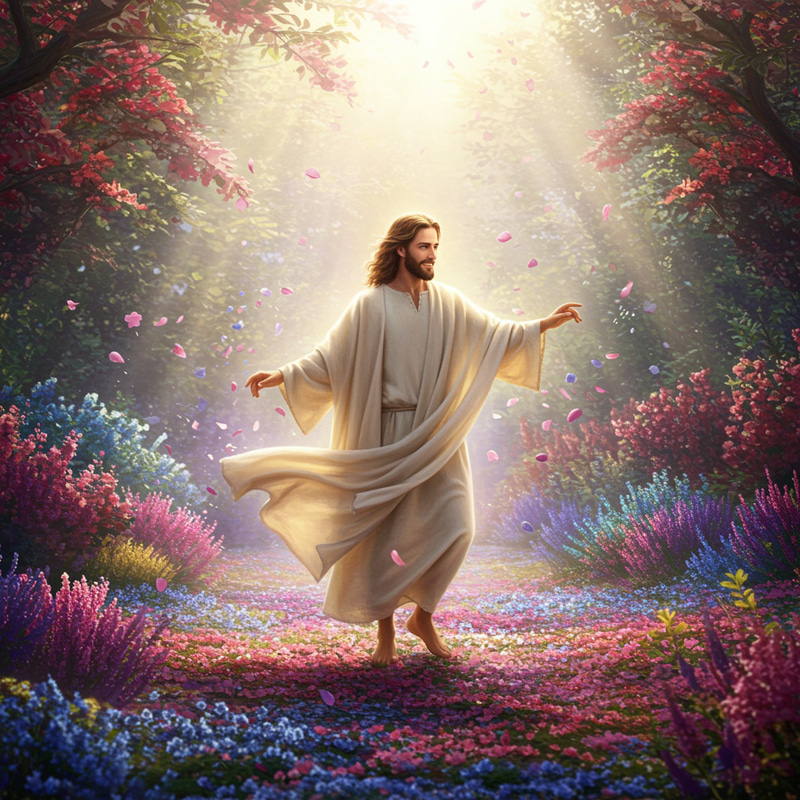 Jesus Dancing in an Ethereal Garden Jesus Dancing in an Ethereal Garden