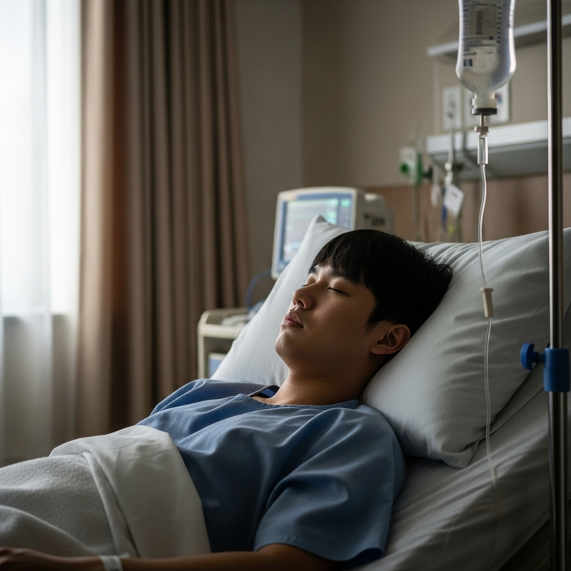 Asian Boy in Hospital Bed - Sleeping Peacefully Asian Boy in Hospital Bed - Sleeping Peacefully