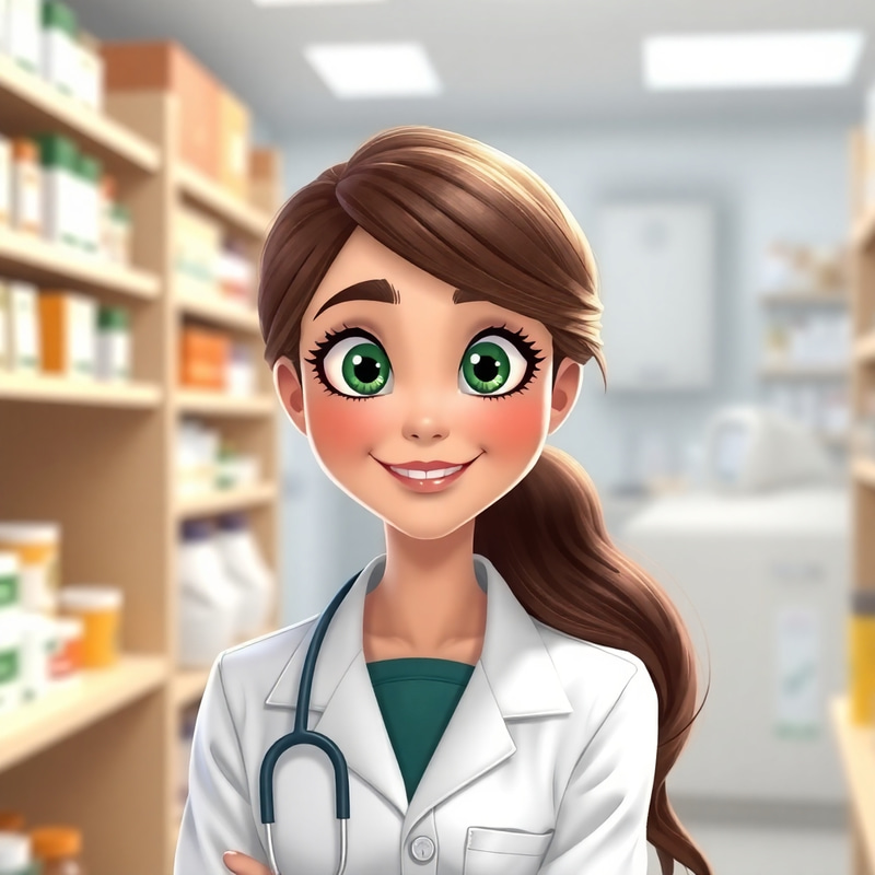 Smiling Female Pharmacist in Pixar Style Smiling Female Pharmacist in Pixar Style