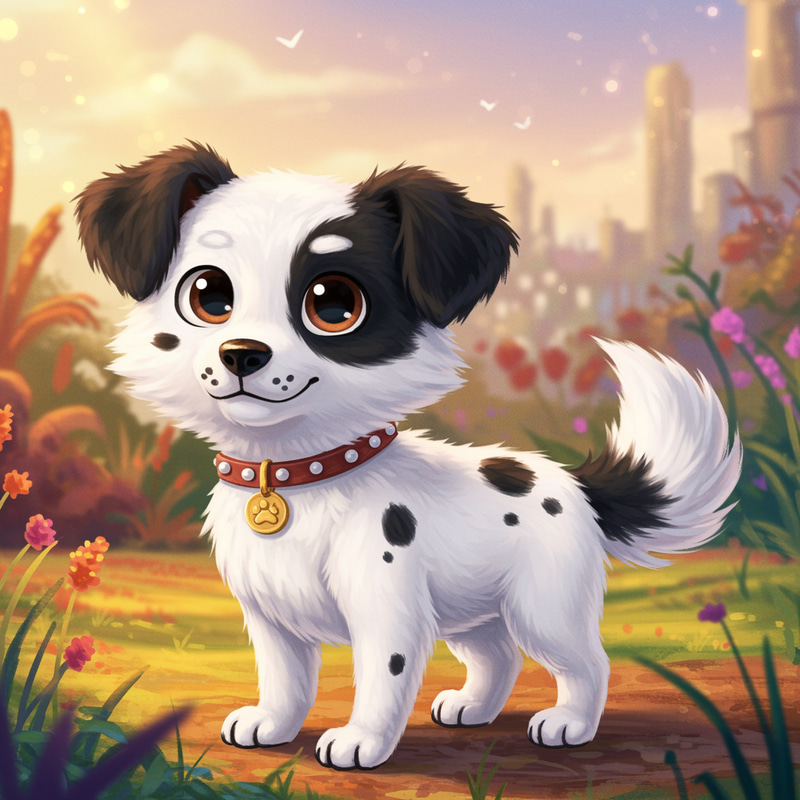 Disney Pixar Style Image of White and Black Dog Disney Pixar Style Image of White and Black Dog