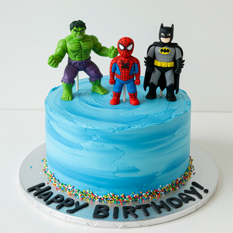 1-Tier Hulk, Spiderman & Batman Birthday Cake Ideas 1-Tier Hulk, Spiderman & Batman Birthday Cake Ideas