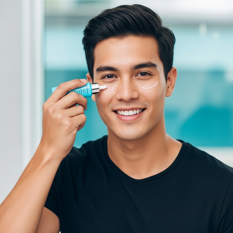 Vibrant Filipino Male Model Applying Eye Gel Vibrant Filipino Male Model Applying Eye Gel