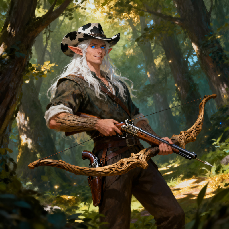 Enchanted Male Wood Elf in Fantasy Forest Art Enchanted Male Wood Elf in Fantasy Forest Art
