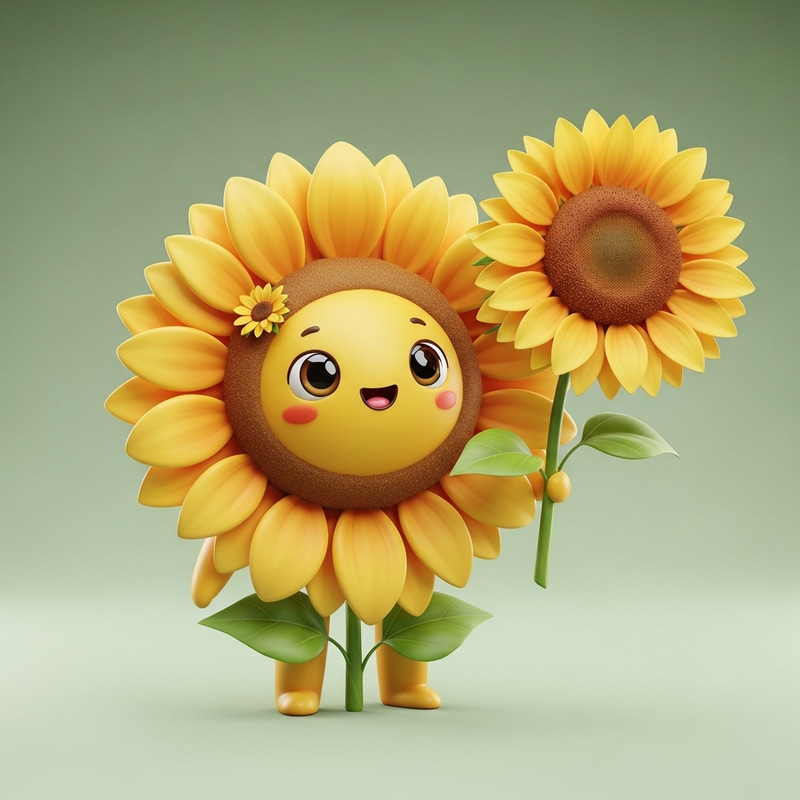 Cute Flower Theme Mascot Holding a Sunflower Cute Flower Theme Mascot Holding a Sunflower