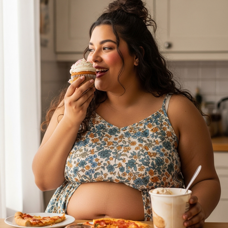 Joyful BBW Enjoying Her Meal Joyful BBW Enjoying Her Meal