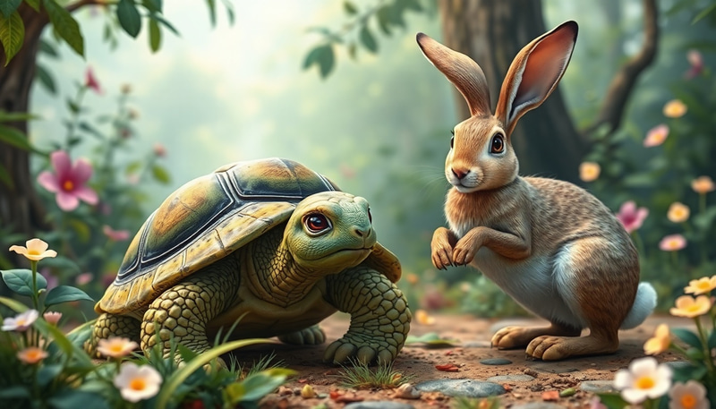 Tortoise and Hare in a Whimsical Forest Tortoise and Hare in a Whimsical Forest