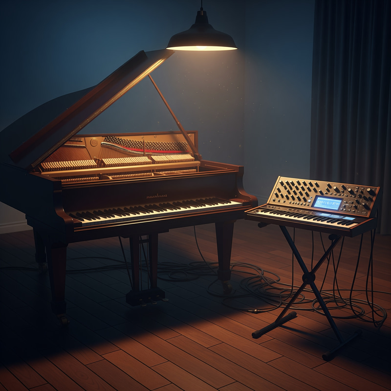 Piano and Synthesizer in a Dark Room Piano and Synthesizer in a Dark Room