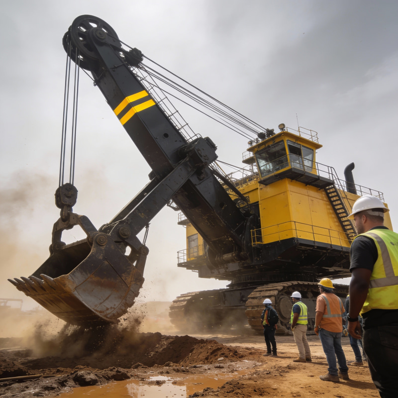 Crane Shovel in Action at Construction Site