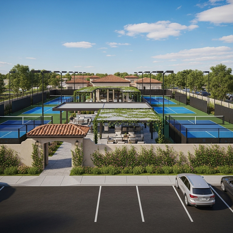 Luxurious Outdoor Pickleball Complex with Lounge Luxurious Outdoor Pickleball Complex with Lounge