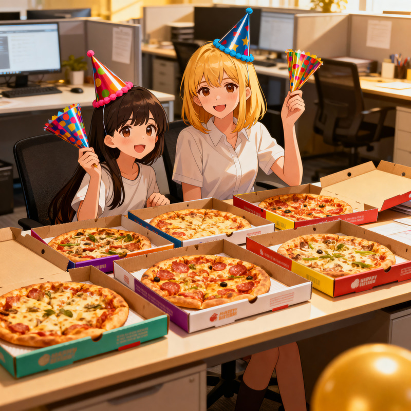 Birthday Celebration at Work with Pizza | Two Girls Birthday Celebration at Work with Pizza | Two Girls