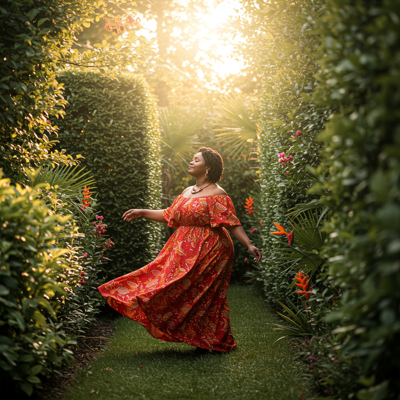 Graceful African Princess Dancing in a Tropical Garden Graceful African Princess Dancing in a Tropical Garden