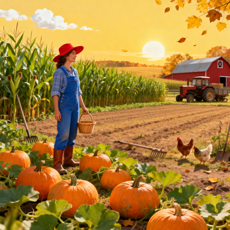 Farmer Rosa in a Vibrant Fall Farm Scene