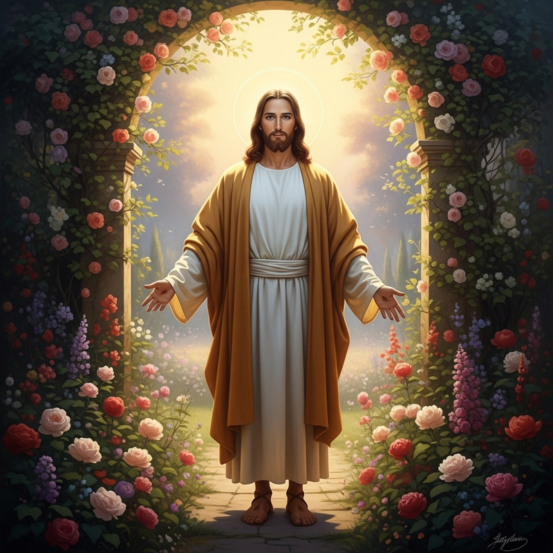 Renaissance Jesus in Serene Garden Art Renaissance Jesus in Serene Garden Art