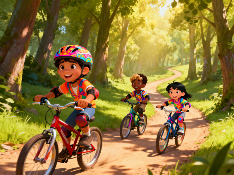 Disney-Inspired Kids Cycling Adventure Illustration