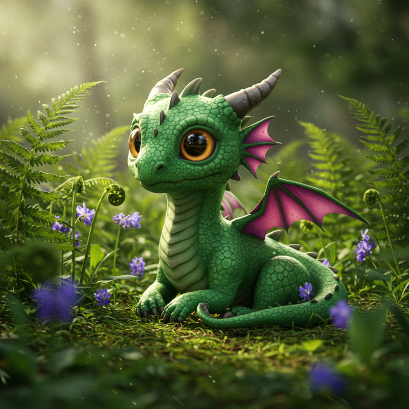Cute Baby Dragon in a Forest Cute Baby Dragon in a Forest