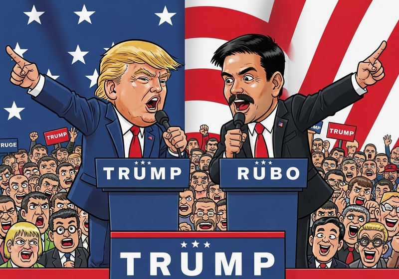 Trump & Rubio Cartoon at Rally