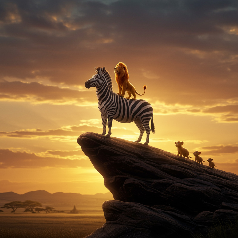 Simba on Pride Rock with a Zebra | The Lion King