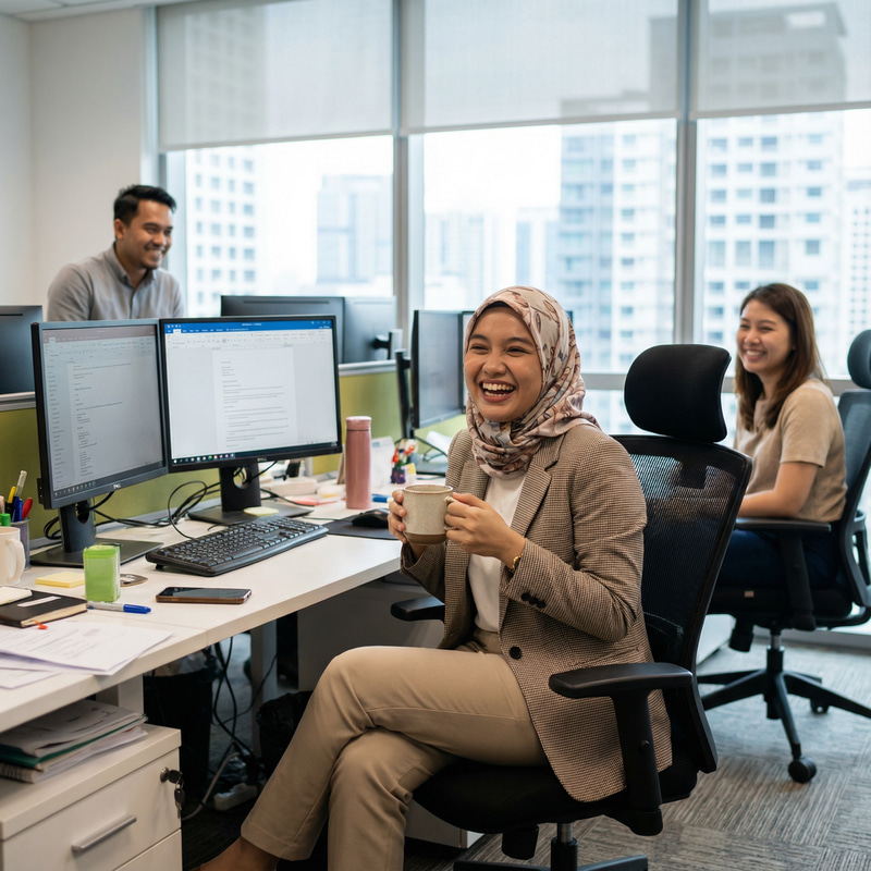 Joyful Malay Woman in Office Setting