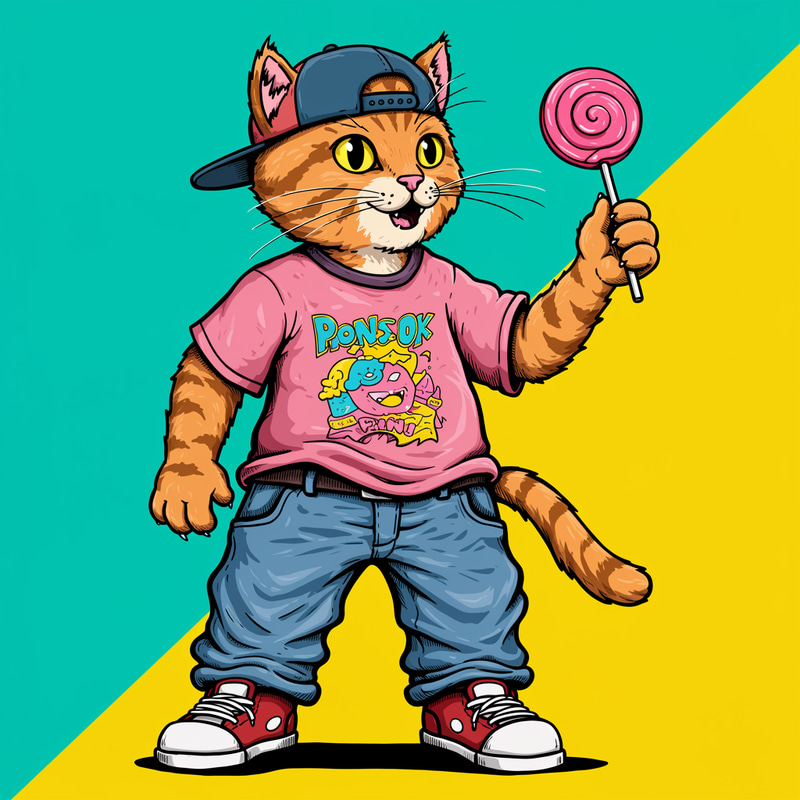 Cool Cat with Lollipop in Skate Style Cool Cat with Lollipop in Skate Style