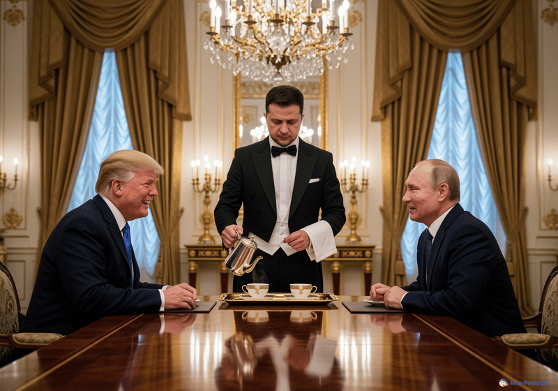 Trump, Putin, and Zelensky: A Humorous Summit Scene