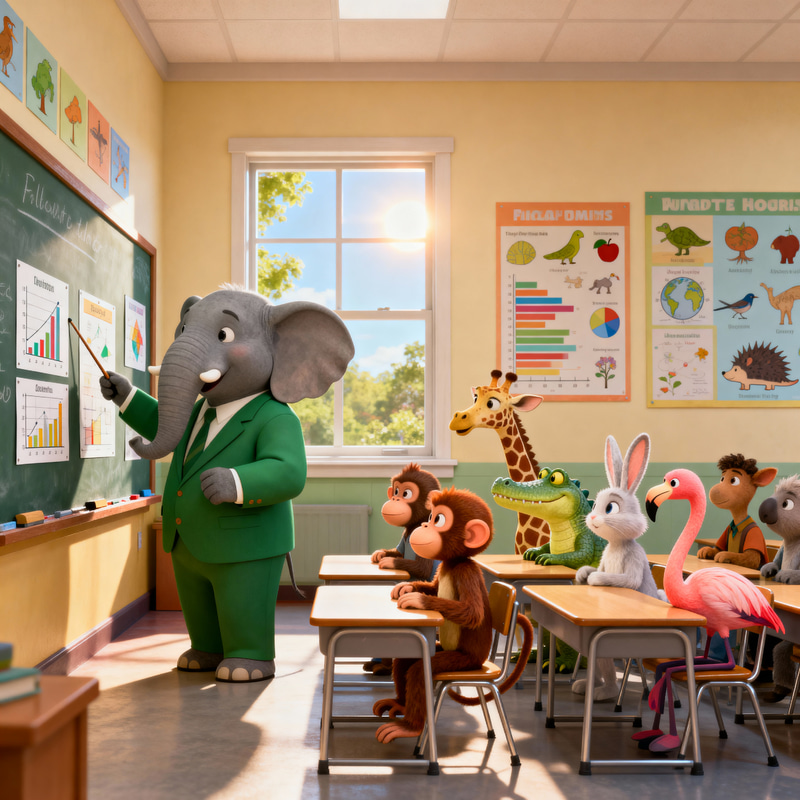 Friendly Elephant Teacher in Classroom Animation
