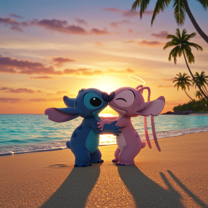 Stitch and Angel Sharing a Kiss on the Beach Stitch and Angel Sharing a Kiss on the Beach