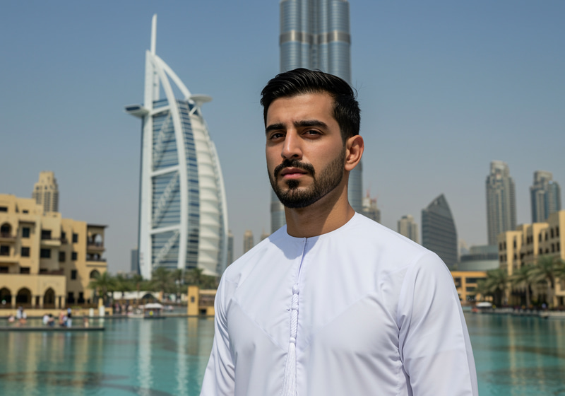 Arab Male Model in National Dress at Burj Khalifa