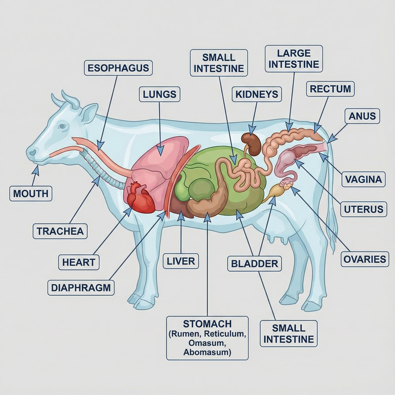 Anatomical Illustration of a Cow's Internal Organs Anatomical Illustration of a Cow's Internal Organs