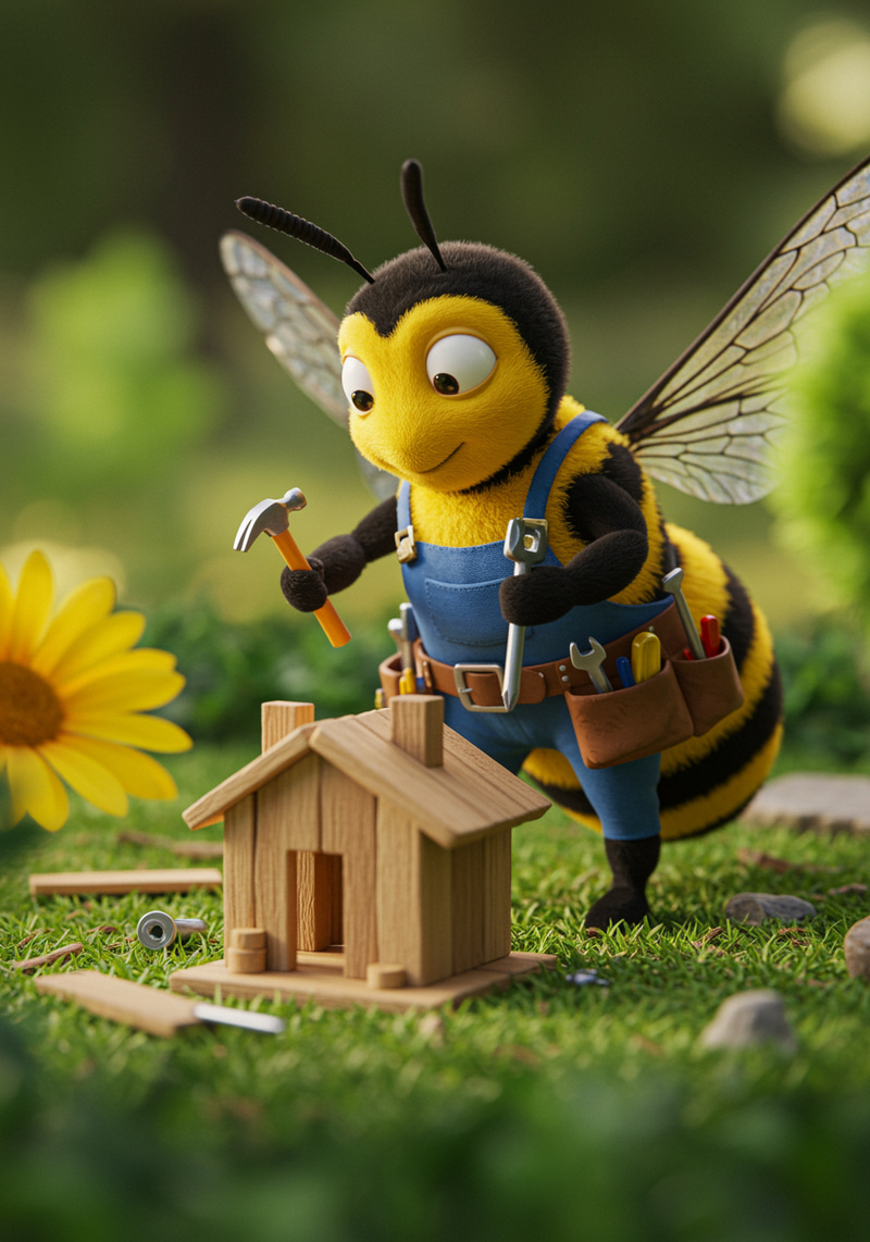 Bee in Work Gear with Tools | Fun Construction Image Bee in Work Gear with Tools | Fun Construction Image