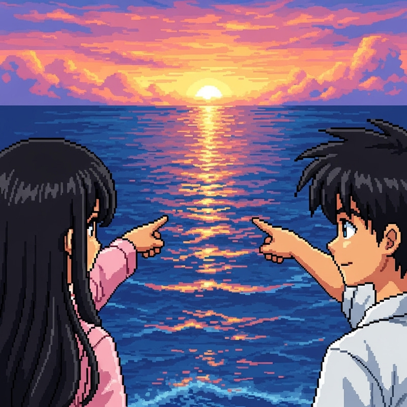 Anime Couple at Sunset - 16-bit Pixel Art Anime Couple at Sunset - 16-bit Pixel Art