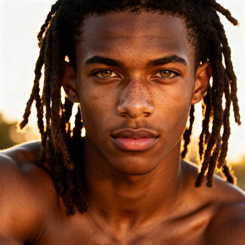 Handsome Black Young Man with Dread Hair & Muscular Build