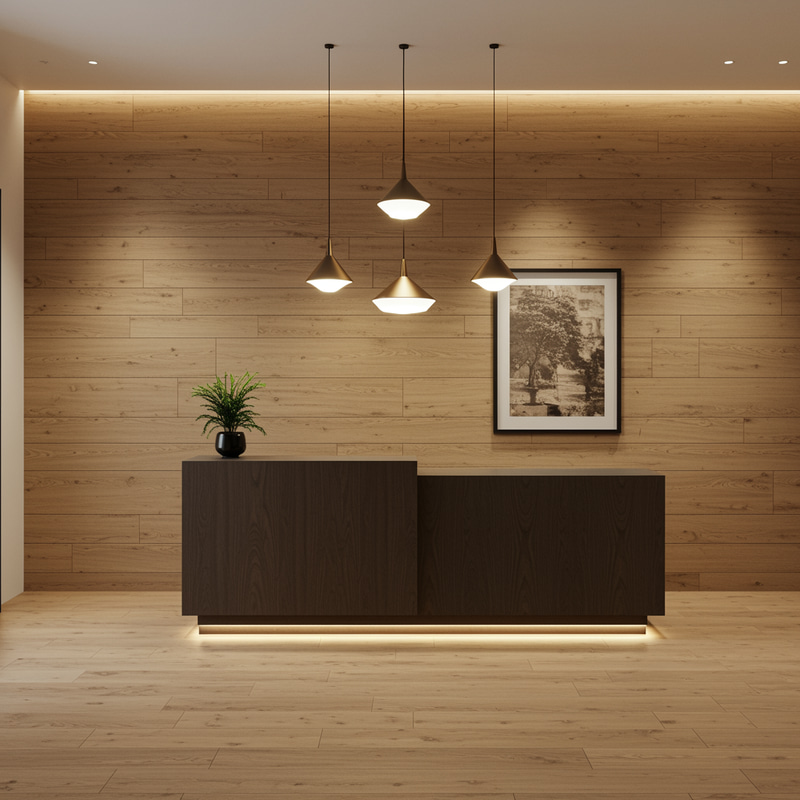 Stylish 12sqm Reception Area with Wooden Background