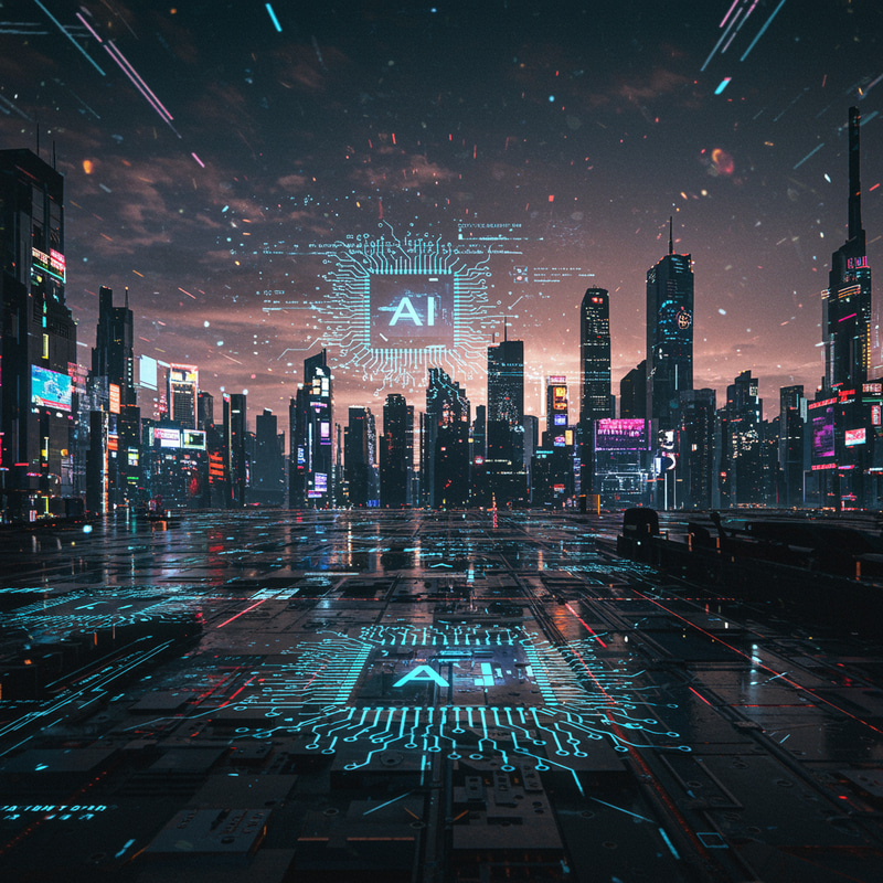 Futuristic Cyberpunk Cityscape with AI Elements Futuristic Cyberpunk Cityscape with AI Elements