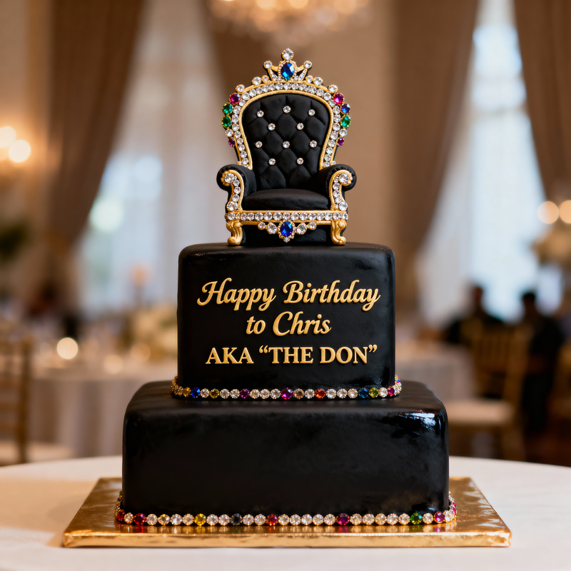 Elegant Black Two-Tier Birthday Cake for Chris