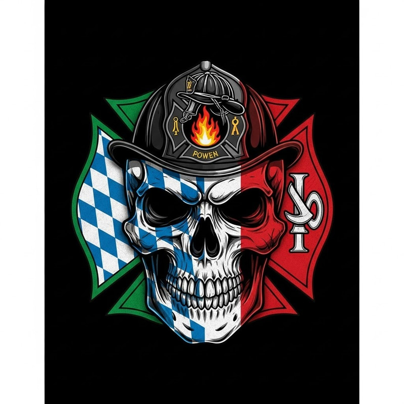 Skull Firefighter Patch - Bavarian & Italian Flags Skull Firefighter Patch - Bavarian & Italian Flags