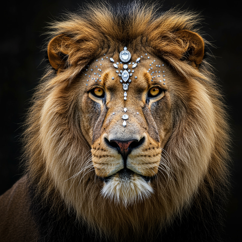 Majestic Hybrid Lion in Surrealism - Diamond Adorned Art