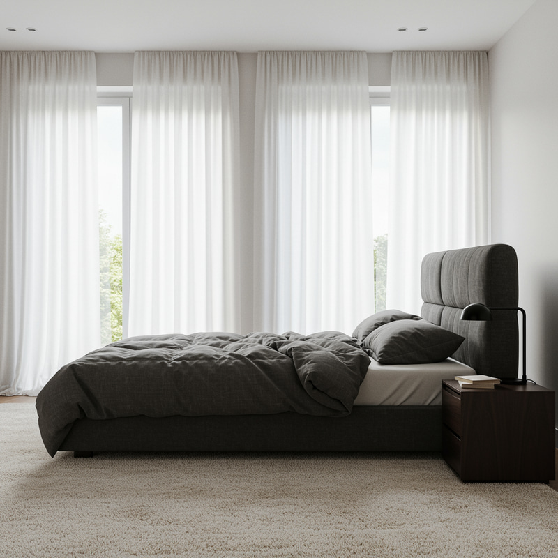 Cozy Bedroom with Two Windows and Nightstand Cozy Bedroom with Two Windows and Nightstand