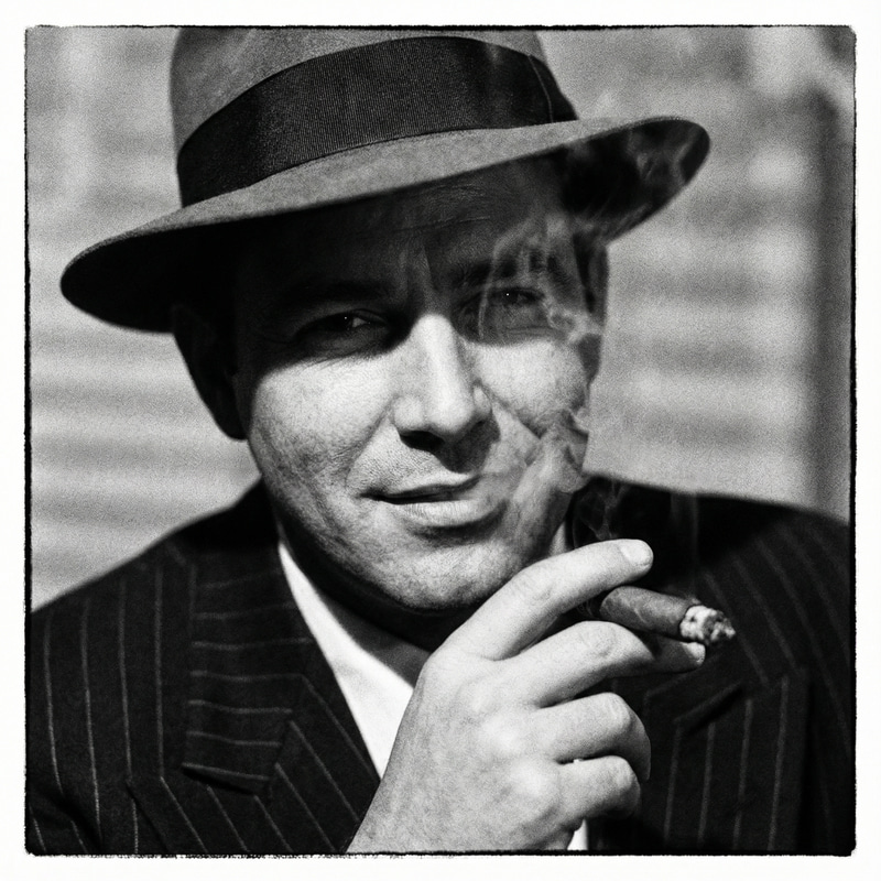 Noir Gangster Portrait: Charismatic Italian Man