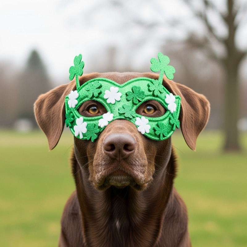 Brown Dog with Clover Mask - Unique Pet Portraits Brown Dog with Clover Mask - Unique Pet Portraits