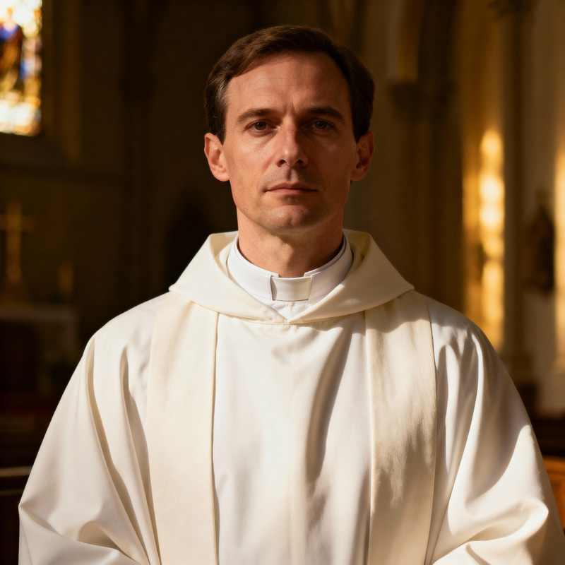 Catholic Priest in White Cassock
