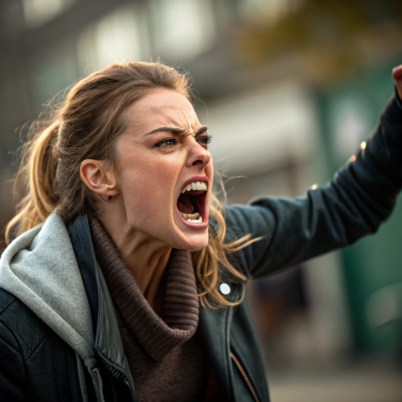 Angry Woman Yelling Into Camera: Emotional Expression Angry Woman Yelling Into Camera: Emotional Expression
