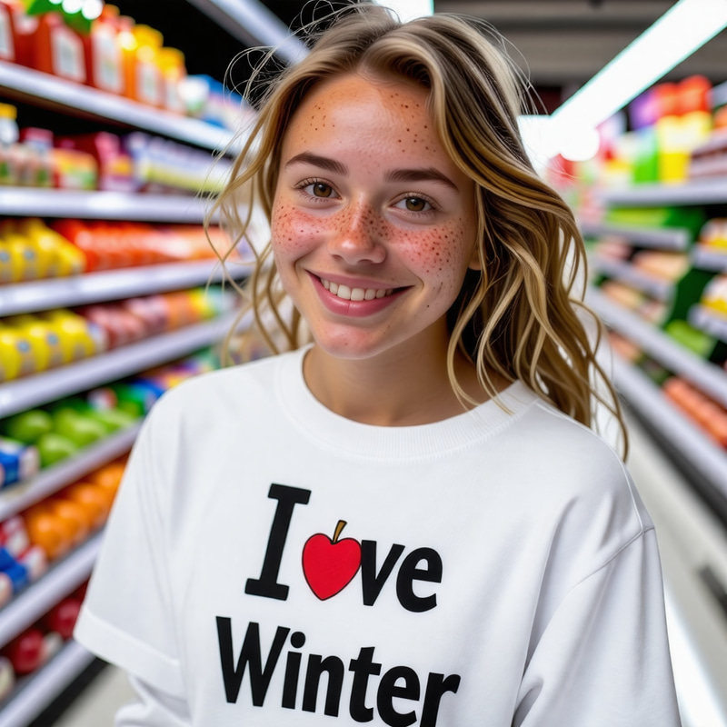 Pretty 17-Year-Old Smiling in Grocery Store Pretty 17-Year-Old Smiling in Grocery Store