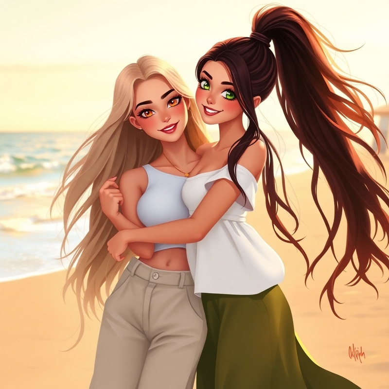 Whimsical Beach Embrace - Pixar-Inspired Art Whimsical Beach Embrace - Pixar-Inspired Art