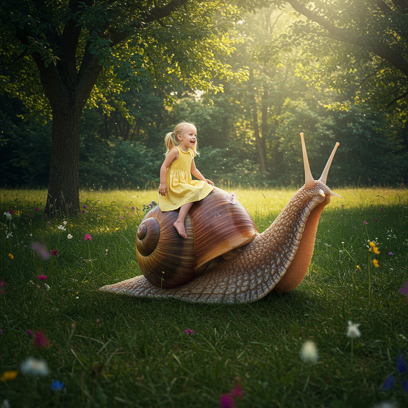 Blonde Girl Riding a Giant Snail Blonde Girl Riding a Giant Snail