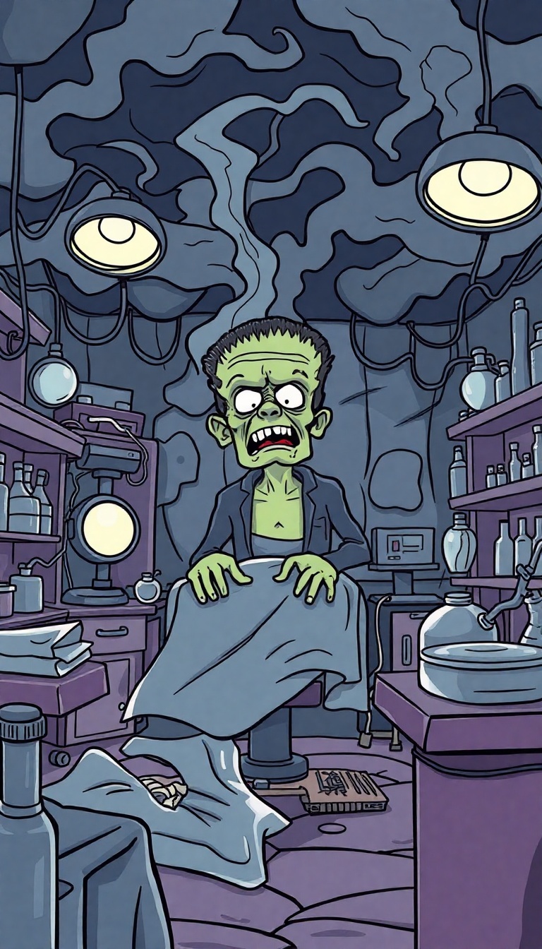 Frankenstein's Monster in a Stormy Laboratory Coloring Page Frankenstein's Monster in a Stormy Laboratory Coloring Page