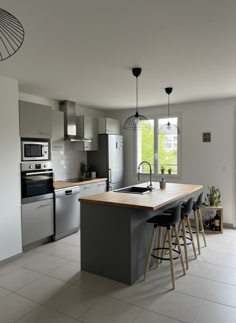 Beautiful L-Shaped Kitchen with Central Island Design Beautiful L-Shaped Kitchen with Central Island Design