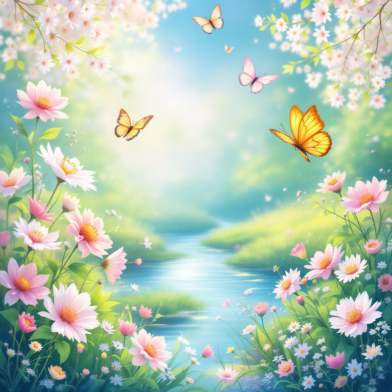 Bright Abstract Spring Background with Butterflies Bright Abstract Spring Background with Butterflies