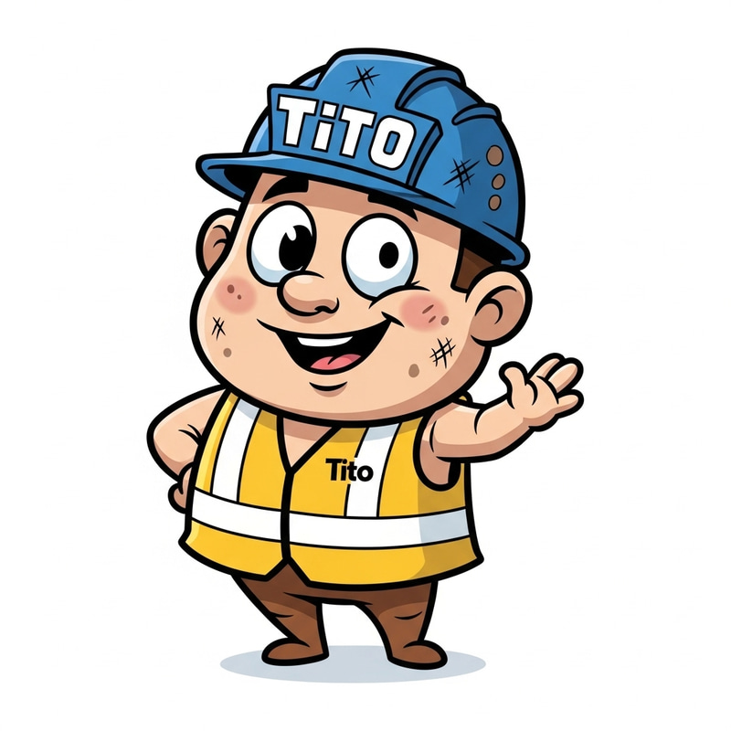 Funny Cartoon Mascot: Tito the Construction Worker
