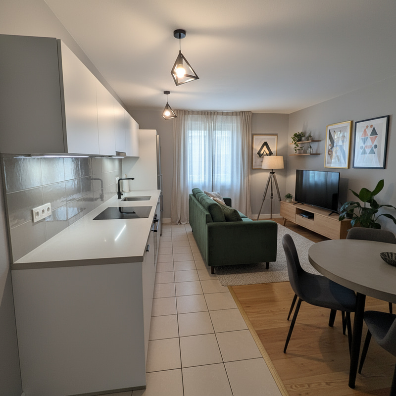 Contemporary Kitchen Living Combo Design Ideas